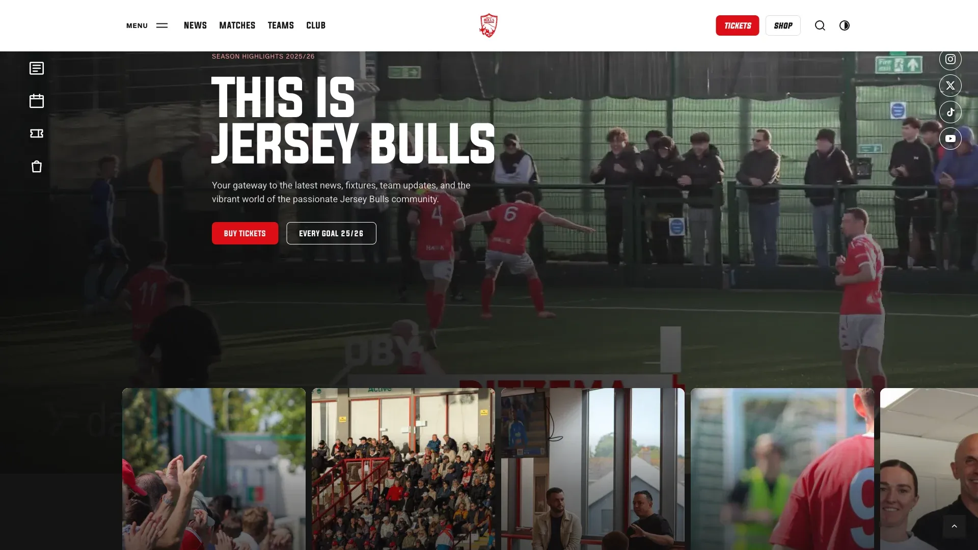 The homepage brings film, fixtures and club news together.