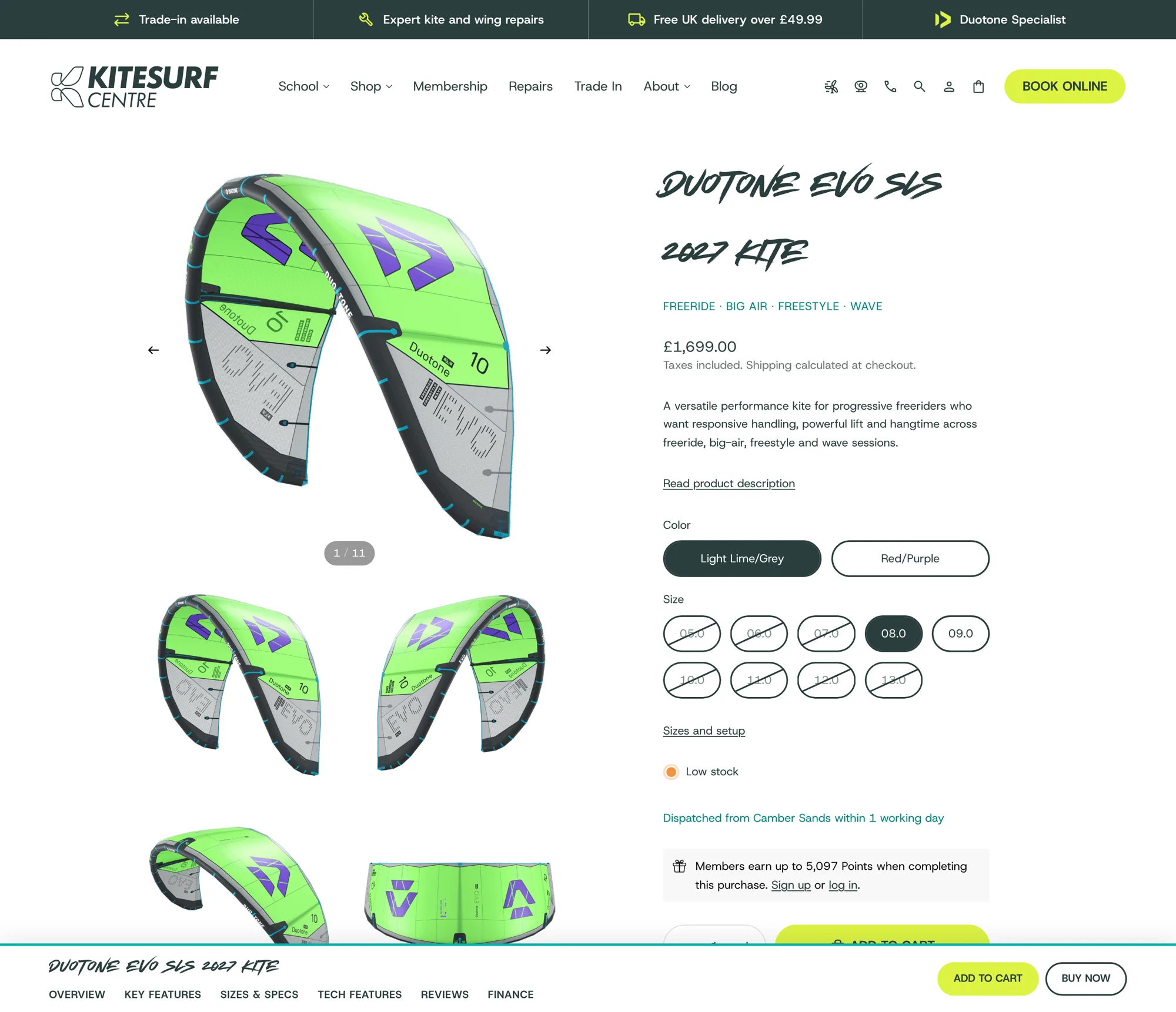 The Duotone Evo SLS 2027 Kite product page on thekitesurfcentre.com