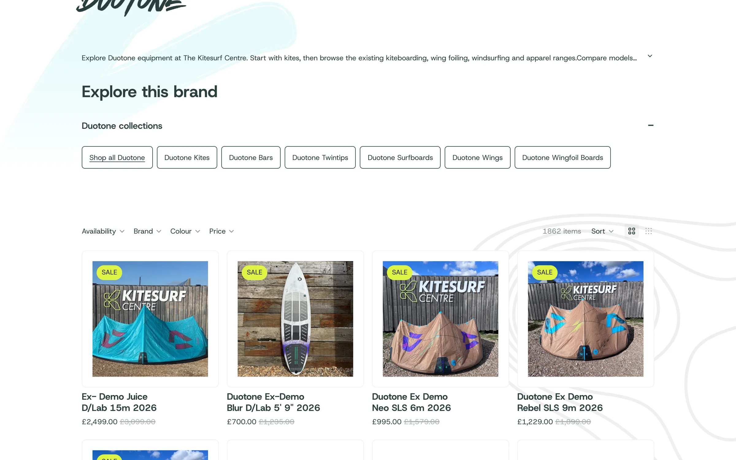 The Duotone brand collection with links to each part of the range and filters